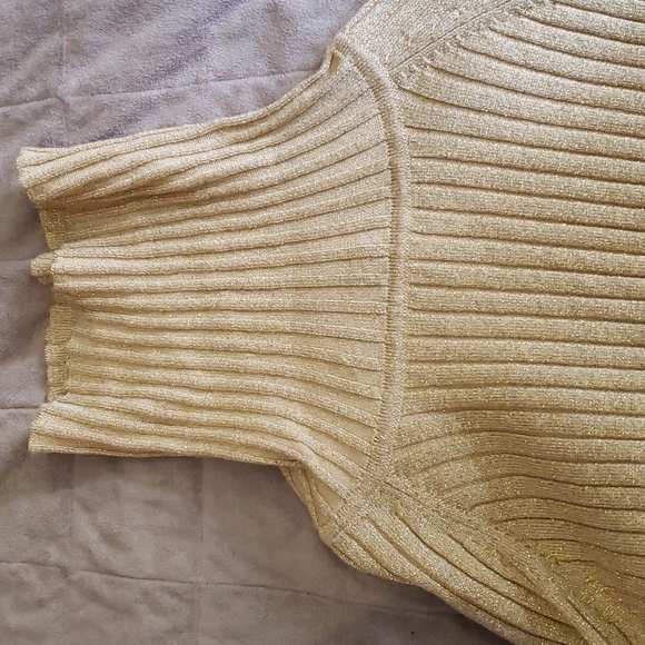 INC. Gold Bodycon Sparkly Turtleneck Long Sleeve Sweater - Picture 7 of 8